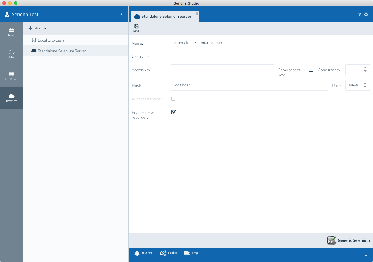 Browser farm configuration screen